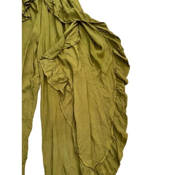 Henna store Green Wide-Leg Ruffle Split Skirt Pants Elastic Waistband O/S - Picture 11 of 16
